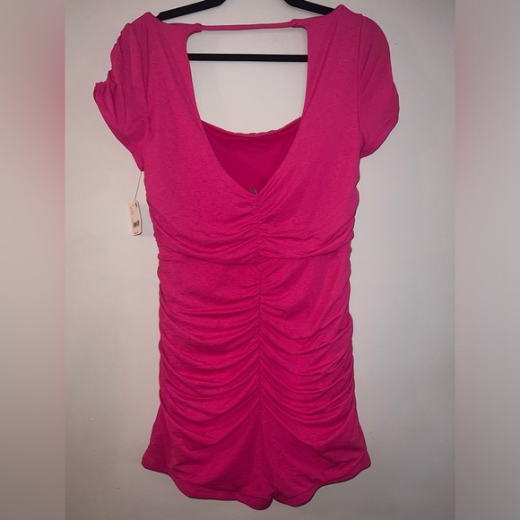 NWT Free People Movement Pink Romper Rouched Bodysuit Size L - Picture 2 of 6